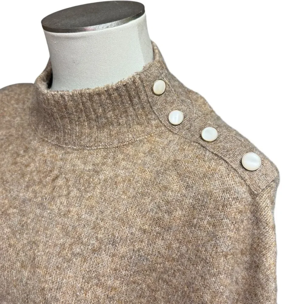 J.Crew Wool Blend Mock Neck Oversized Sleeveless Sweater Tan One Size